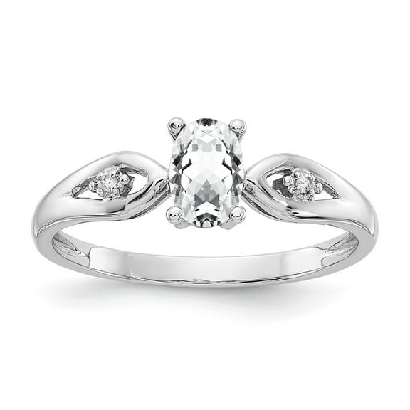 14K White Gold Ring Band with Stones (04) April Topaz Oval Diamond Round