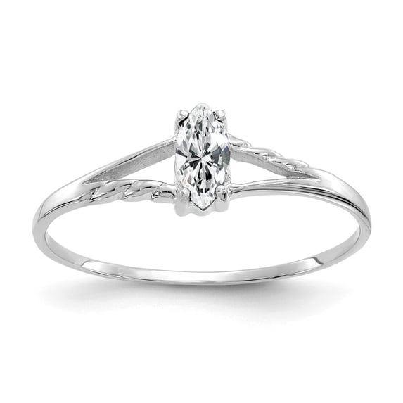 14K White Gold Ring Band with Stones (04) April Topaz (White) Marquise, Size 9