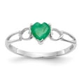 thumbnail image 1 of 14K White Gold Ring Band with Stones (05) May Emerald Heart Green, Size 5, 1 of 2