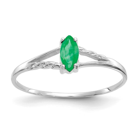 14K White Gold Ring Band with Stones (05) May Emerald Marquise Green, Size 8
