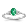 thumbnail image 1 of 14K White Gold Ring Band with Stones (05) May Emerald Oval Green Diamond Round, 1 of 5