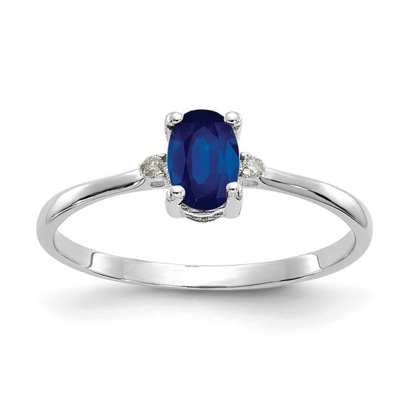 14K White Gold Ring Band with Stones (09) September Sapphire Oval Blue Diamond Round
