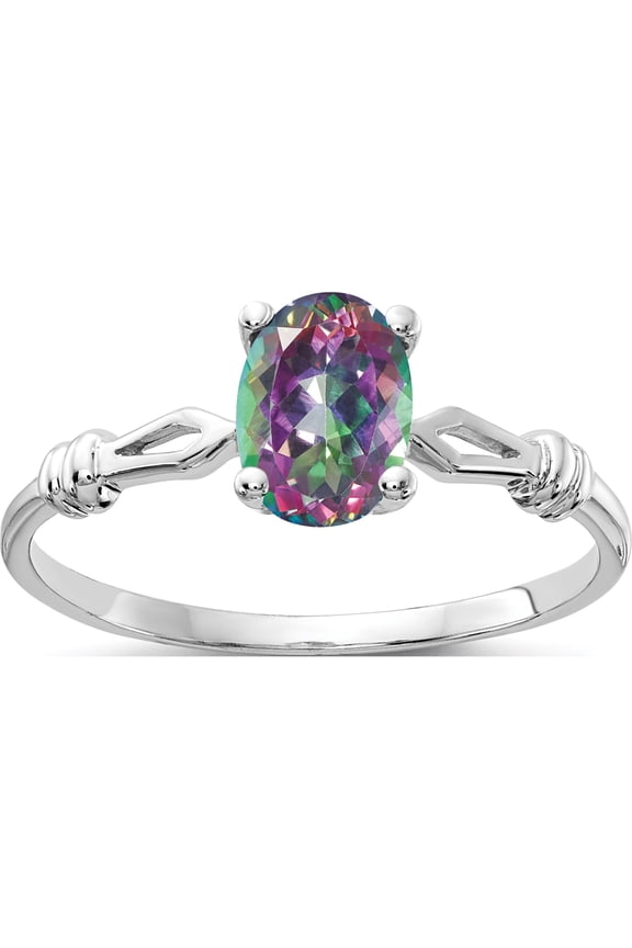 14K White Gold 7x5mm Oval Mystic Fire Topaz Ring