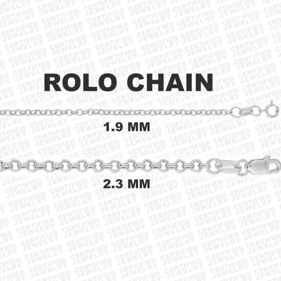 14K White Gold Rolo Chain Necklace, 16"- 30" Inch, 2mm 2.4mm Thick, Round