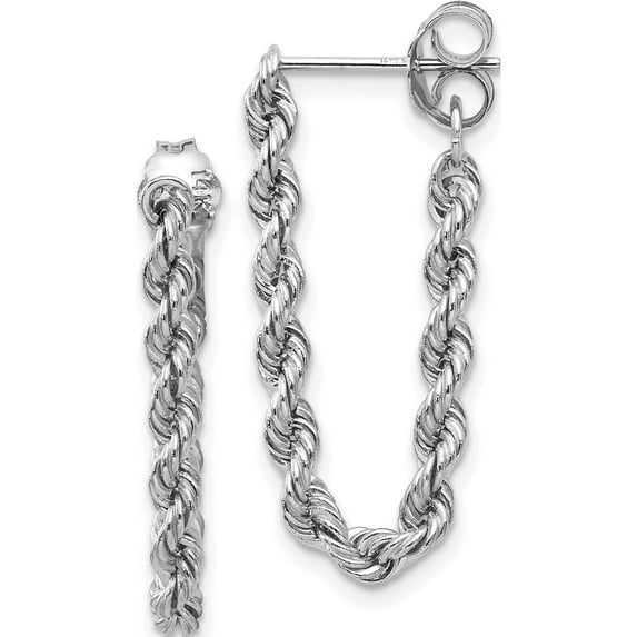 14K White Gold Rope Chain Dangle Post Earring (24 X 10) Made In Indonesia tl857