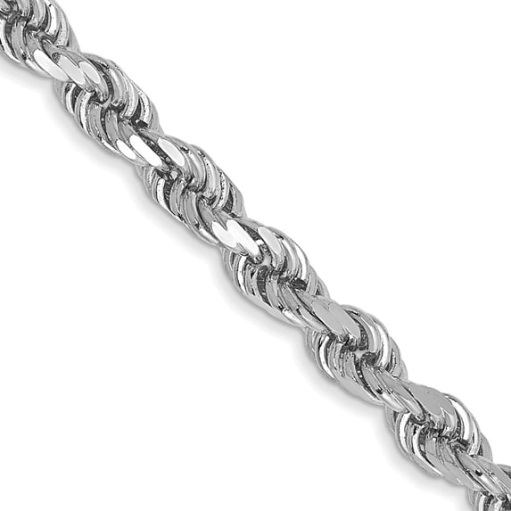 14K White Gold Rope Chain Necklace 22 inch 3 mm Diamond-cut with Lobster Clasp