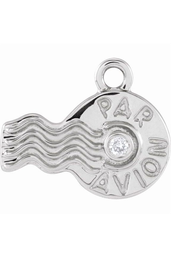 14K White Gold Round 1.3Mm Si1-Si2, G-H 10.96 X 7.1 Mm Polished Petite Pave .01 Ct Natural Diamond Par Avion Stamp Dangle