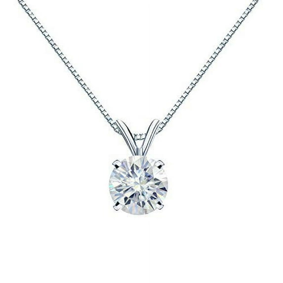14K White Gold Round 4-Prong Solitaire Moissanite Pendant Necklace (1 1/2ct TGW, 7.5mm, O.White) 16 to 18-inch by Diamond Wish