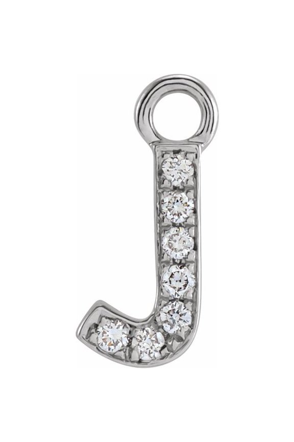 14K White Gold Round .9 Mm I1, H+ Polished .025 Ctw Natural Diamond Initial J Dangle