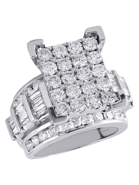14K White Gold Round & Baguette Diamond Rectangle Cluster Engagement Ring 2 Ct.