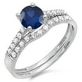 thumbnail image 1 of 14K White Gold Round Blue Sapphire & White Diamond Bridal Engagement Ring Set ( Size 10), 1 of 1