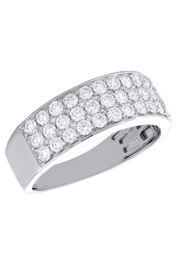 14K White Gold Round Diamond 3 Row Statement Wedding Band 8mm Pave Ring 1.37 CT.