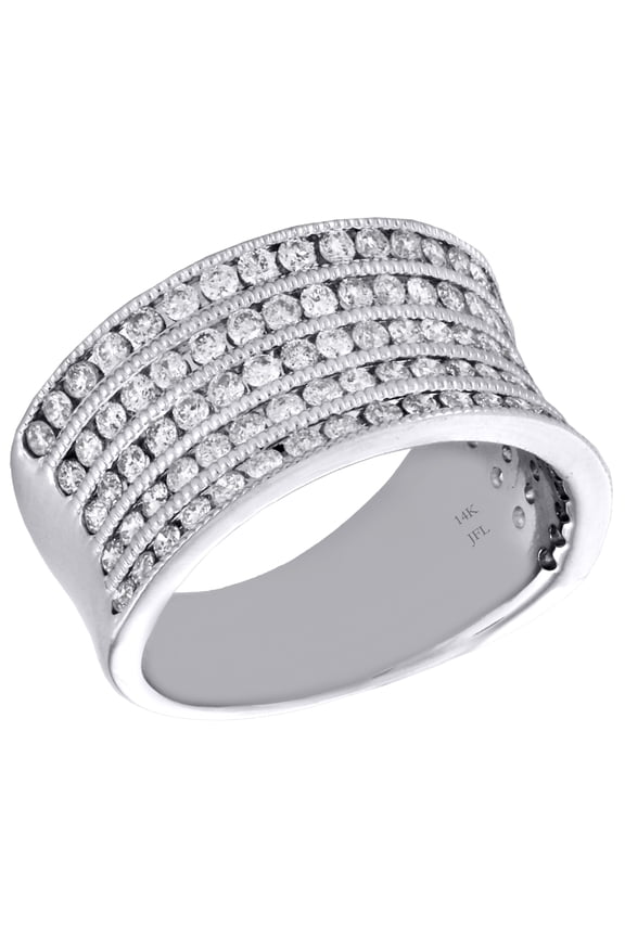 14K White Gold Round Diamond 5 Rows Ladies Concave Right Hand Cocktail Ring 1 CT