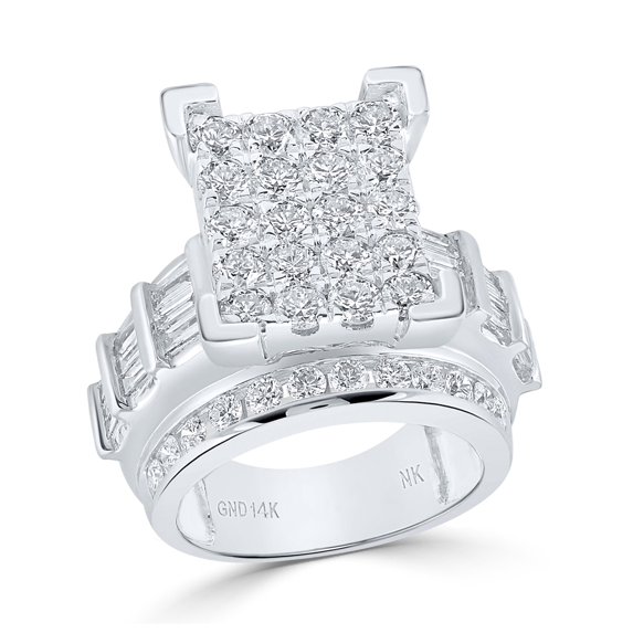 14K White Gold Round Diamond Cluster Bridal Wedding Engagement Ring 4ctw, Womens Size: 5-10