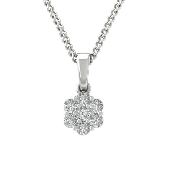 14K White Gold Round Diamond Cluster Pendant with Sterling Silver Chain Necklace (1/4 cttw, I-J Color, I2-I3 Clarity), 18"