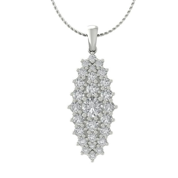 14K White Gold Round Diamond Cluster Pendant with Sterling Silver Chain Necklace (2 cttw, I-J Color, I2-I3 Clarity), 18"