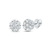 14K White Gold Round Diamond Flower Cluster Nicoles Dream Collection Earrings - 1 CTTW