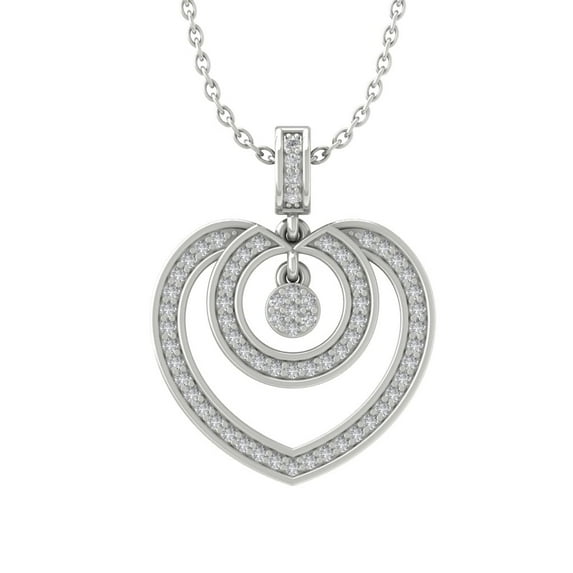 14K White Gold Round Diamond Heart Lock Pendant with Sterling Silver Chain Necklace (1/2 cttw, I-J Color, I2-I3 Clarity), 18"