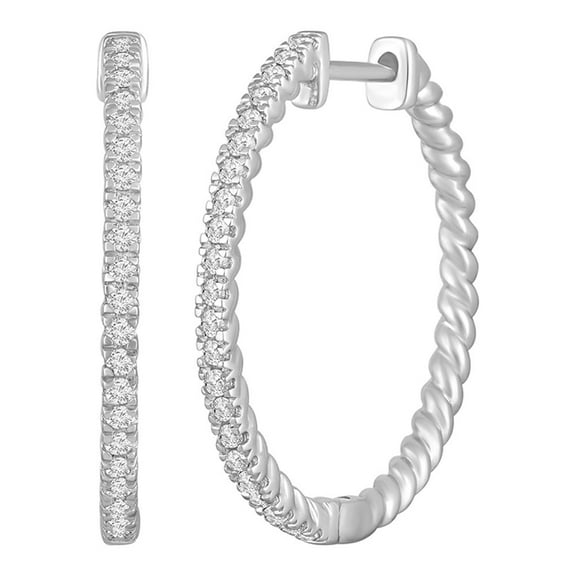 14K White Gold Round Diamond Hoop Earrings (1/4 cttw, I-J Color, I2-I3 Clarity)