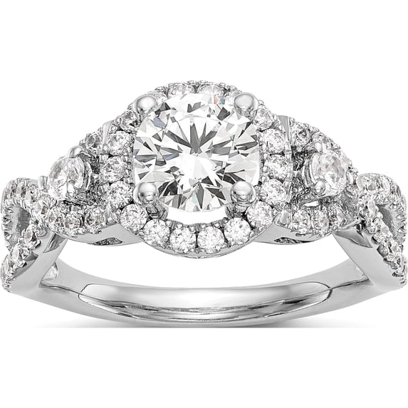 14K White Gold Round Diamond Semi-Mount Halo Engagement Ring (Size 7) Made In India rm2167e-075-waa