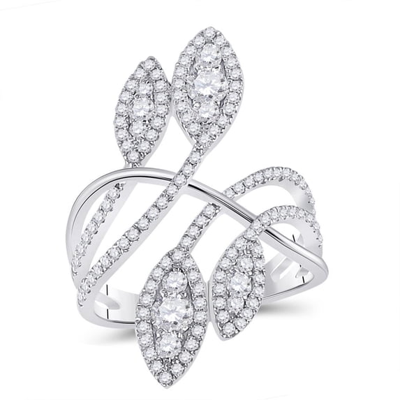 14K White Gold Round Diamond Statement Fashion Ring 1.2cttw