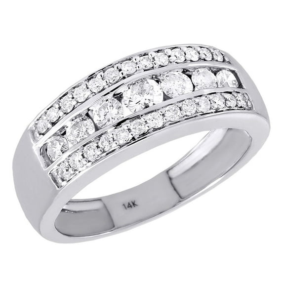 14K White Gold Round Diamond Wedding Engagement Band Channel Set Ring 1.05 CT.
