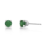 LAVARI JEWELERS 14K White Gold Round Emerald Stud Earrings - 4mm - May Birthstone Christmas Gift