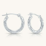 GB JEWELRY & CO. 14K White Gold Round Hoop Earring with Full Engraved Design | 13mm | 2mm Thickness | Great for Women and Girls