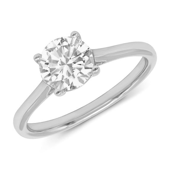 14K White Gold Round Lab Grown Diamond Cathedral Solitaire Engagement Ring - 2 Carat (Ring Size: 6.5)