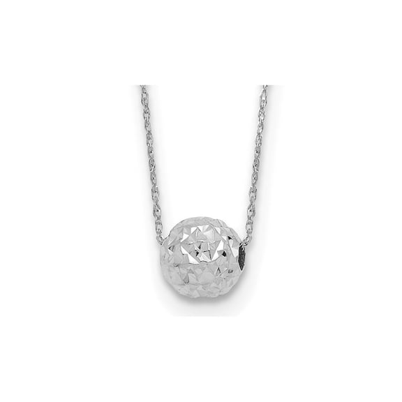 14K White Gold Round Moving Bead Ball Pendant Necklace with Chain (18 inches) for Women