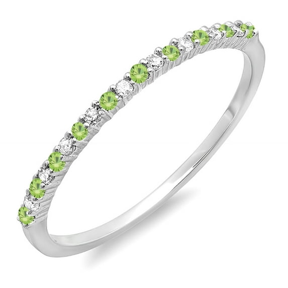14K White Gold Round Peridot & White Diamond Ladies Anniversary Wedding Band Stackable Ring