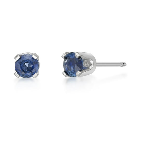 14K White Gold Round Sapphire Stud Earrings - 3mm