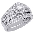 thumbnail image 1 of 14K White Gold Round Solitaire Diamond Halo Wedding Ring Bridal Set 1.15 Ct., 1 of 5