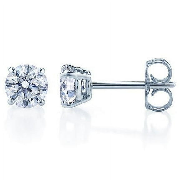 14K White Gold Round brilliant I2 Clarity Diamond Stud Earrings 0.45 ct.