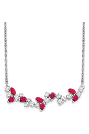 14K White Gold Marquise Ruby and Diamond 18 inch Floral Bar Necklace