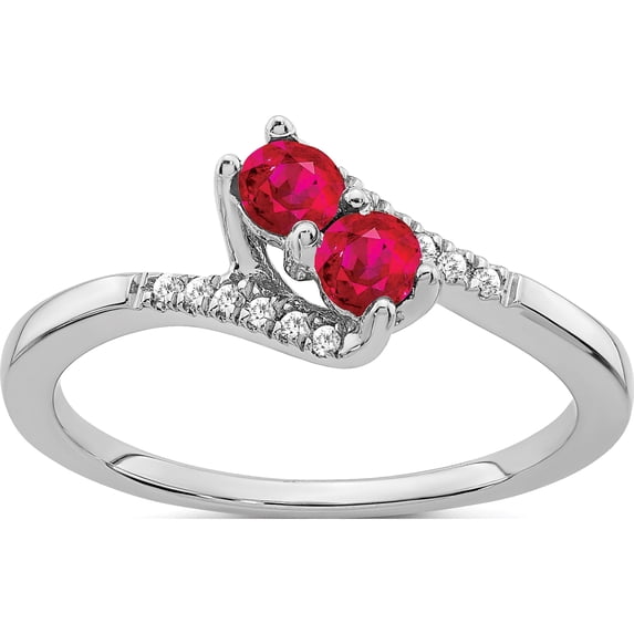 14K White Gold Ruby And Diamond 2-Stone Bypass Ringsize 7 (Width 1.3 To 1.6) - Jbsp