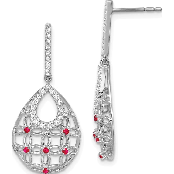 14K White Gold Ruby And Diamond Dangle Earrings (Width 13.75) (Length 30.25) - Jbsp