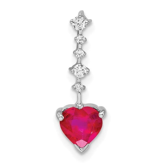 14K White Gold Ruby & Diamond Heart Chain Slide Pendant