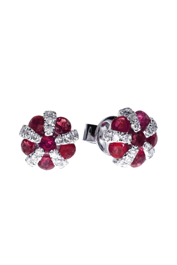 14K White Gold Ruby and Diamond Ball Earrings