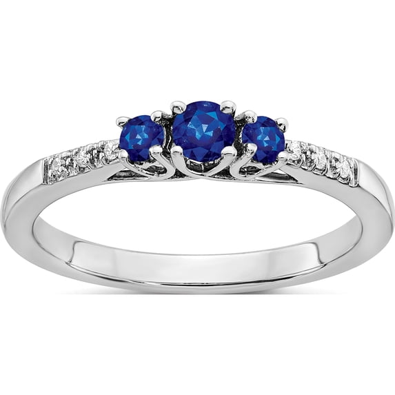 14K White Gold Sapphire And Diamond 3-Stone Ringsize 7 (Width 2) - Jbsp