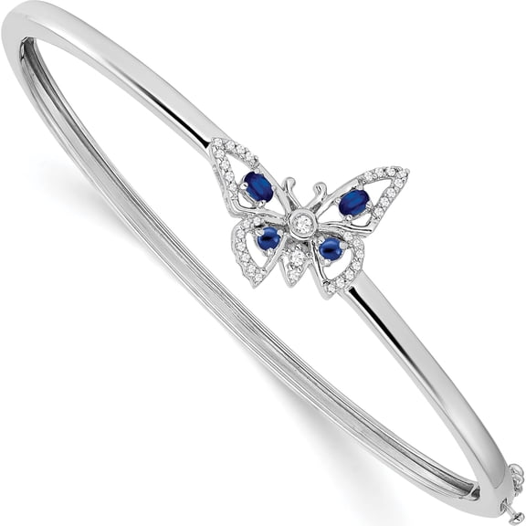 Jewelry by Sweet Pea 14K White Gold Complete Sapphire and 1/6 carat Diamond Butterfly Hinged Bangle Bracelet