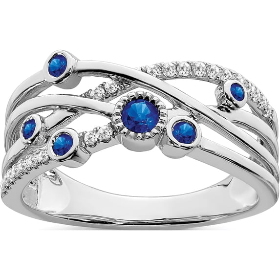 14K White Gold Sapphire And Diamond Ringsize 7 (Width 2.6 To 8.5) - Jbsp