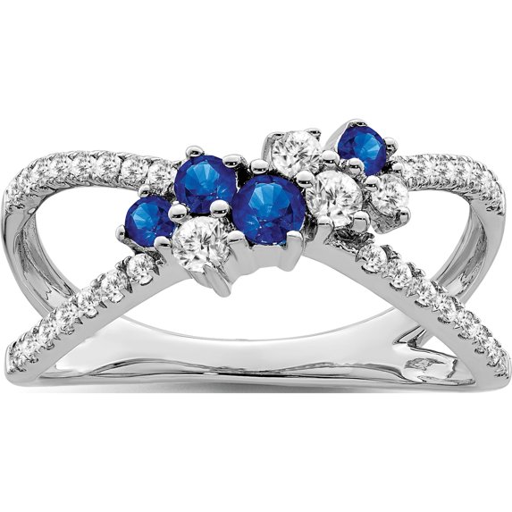 14K White Gold Sapphire And Diamond Ringsize 7 (Width 2 To 8.4) - Jbsp