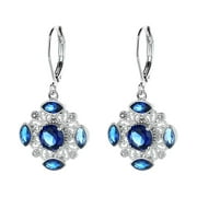Amy and Annette Luxury Sapphire Drop Earrings in Hypoallergenic 14K White Gold Plating
