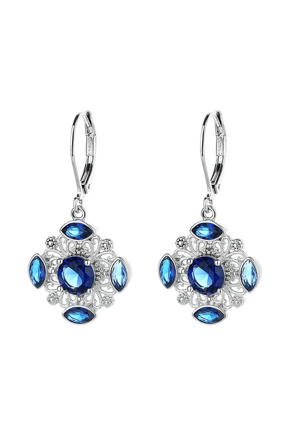 Luxury Sapphire Drop Earrings in Hypoallergenic 14K White Gold Plating