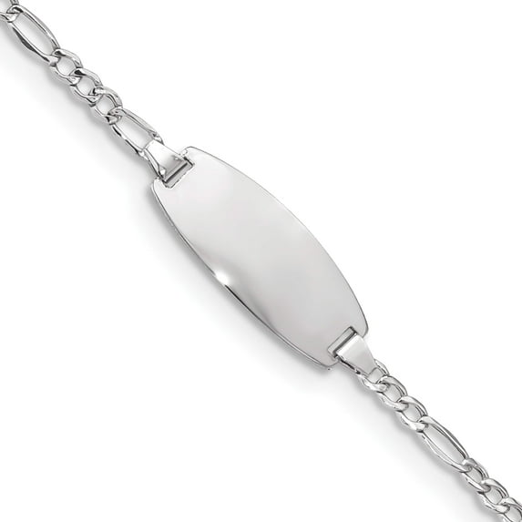 14K White Gold Semi-Solid Oval Figaro Id Bracelet (7 X 8.5) Made In United States dcid143w-7
