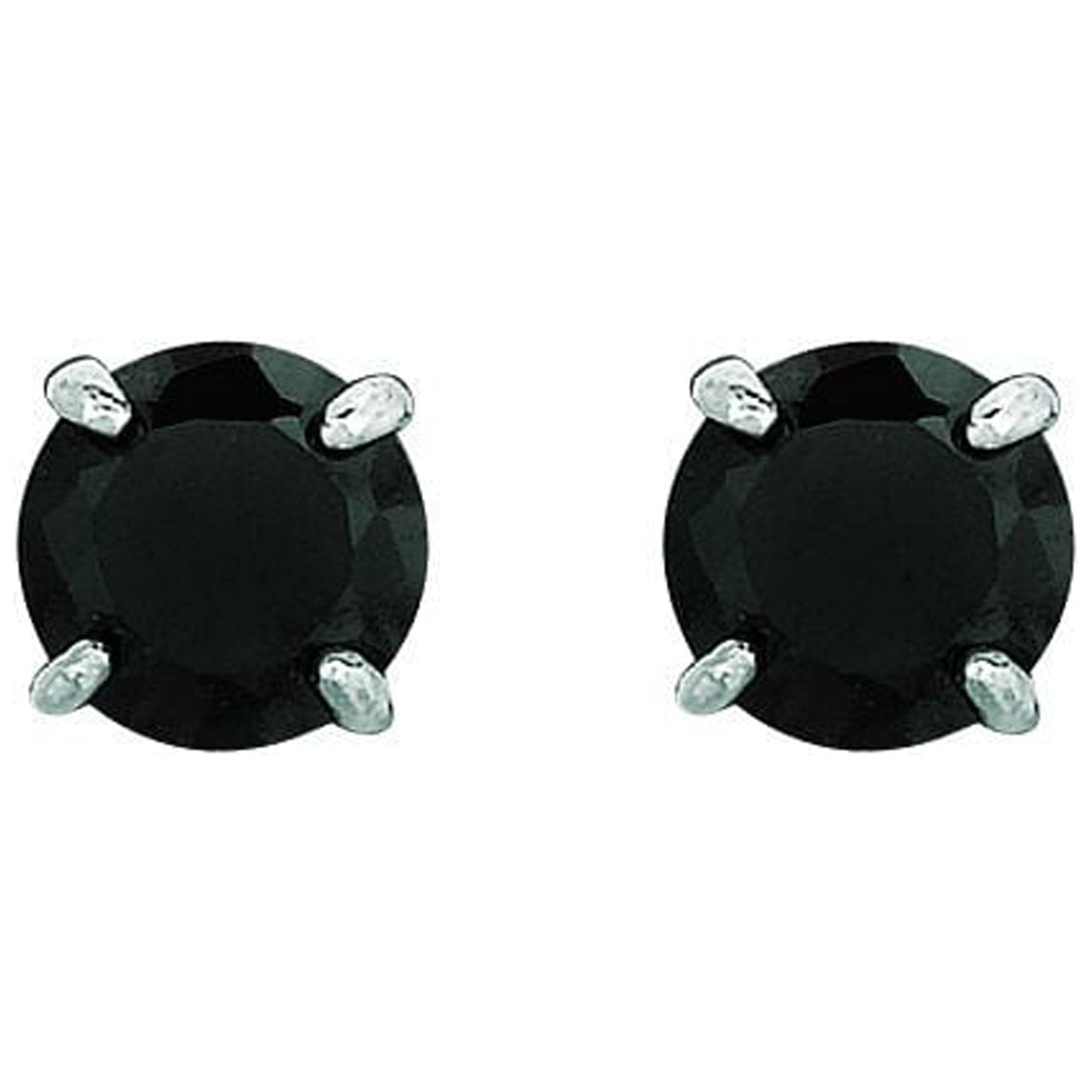 14k White Gold Stud Earrings with Black Faceted Cubic Zirconia(5mm)
