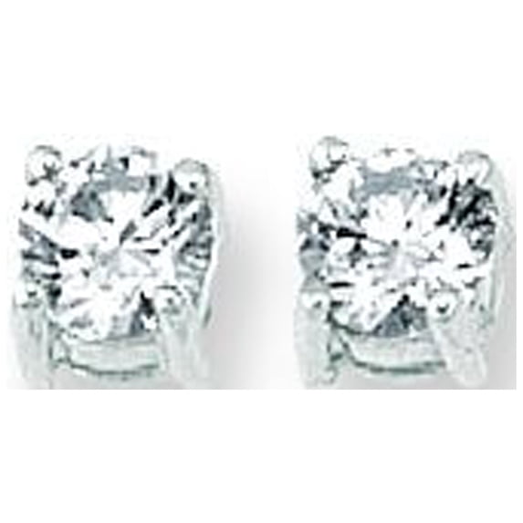 14K White Gold Shiny 5mm Round Faceted White Cubic Zirconia Stud Earrings