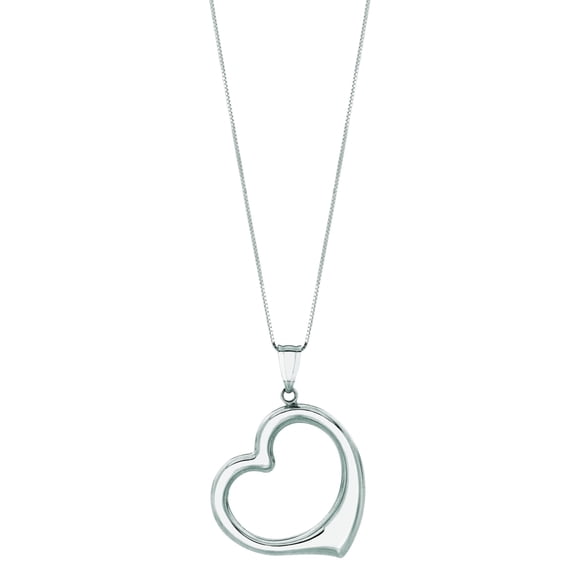 14K White Gold Shiny Box Chain 18" with Spring Ring Clasp and Open Heart Pendant by IcedTime