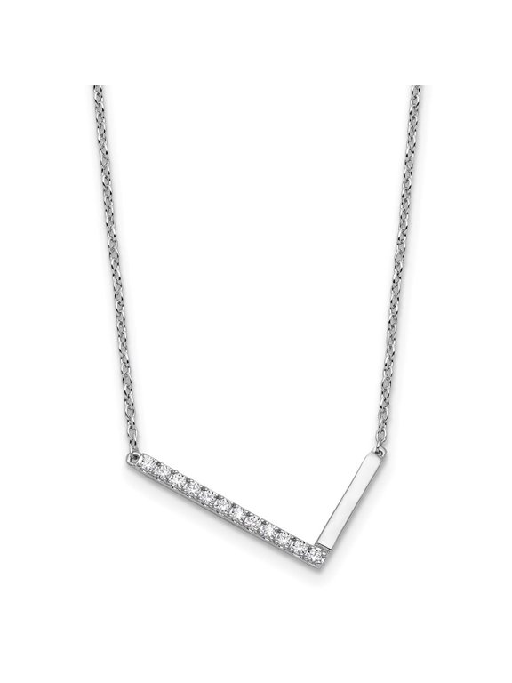 14K White Gold Sideways Diamond Initial L 18 inch Necklace
